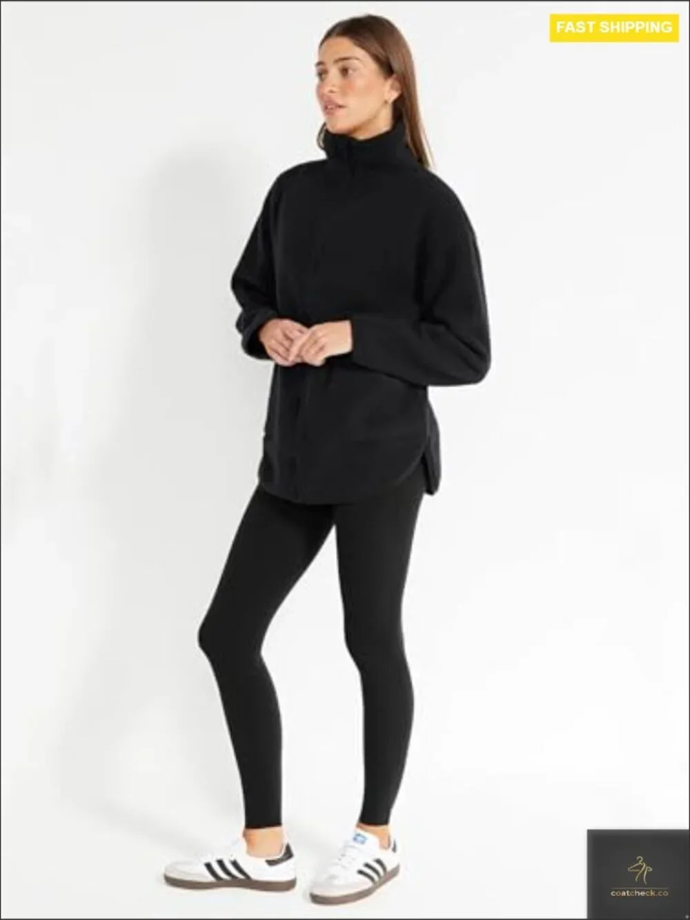Oversized Sherpa Fleece Jacket Full Zip Stand Collar Y2K Winter Casual
